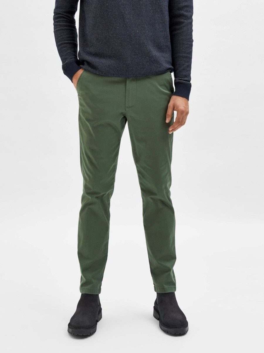 Herre Selected Homme Bukser | Miles Flex Chino Pants - Bronze Gron (Okologisk Bomuld)