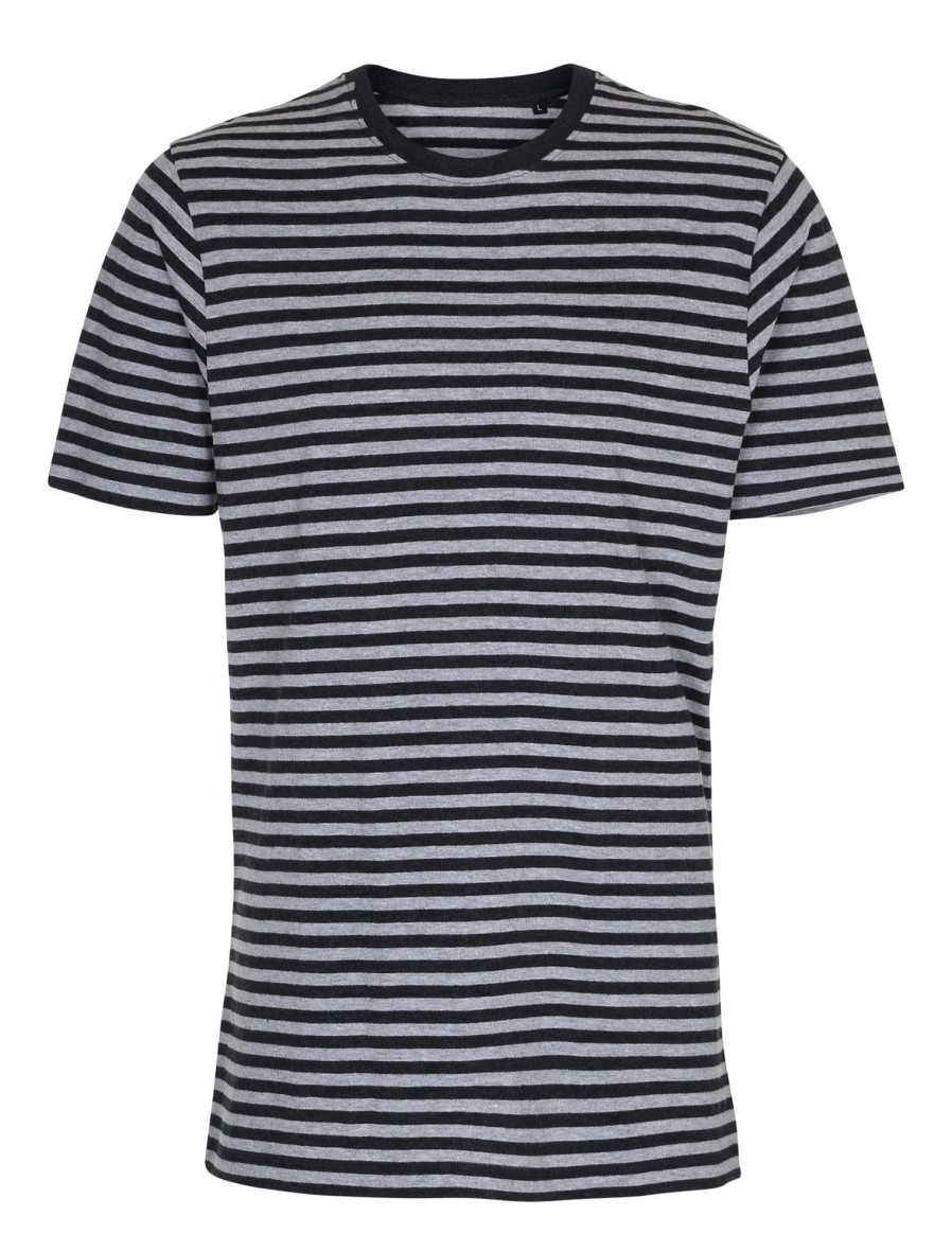 Herre TeeShoppen T-Shirts | Norregade Stripe - Meleret Sort-Gra