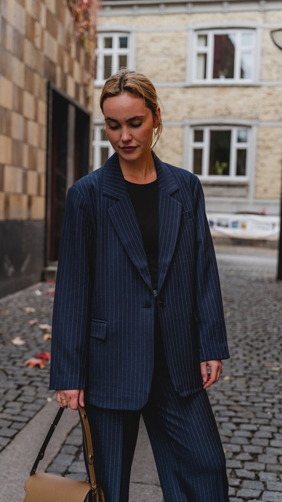 Dame TeeShoppen Suits | Oversized Blazer Med Klassiske Habitbukser - Pakketilbud (Navy Pinstripe)