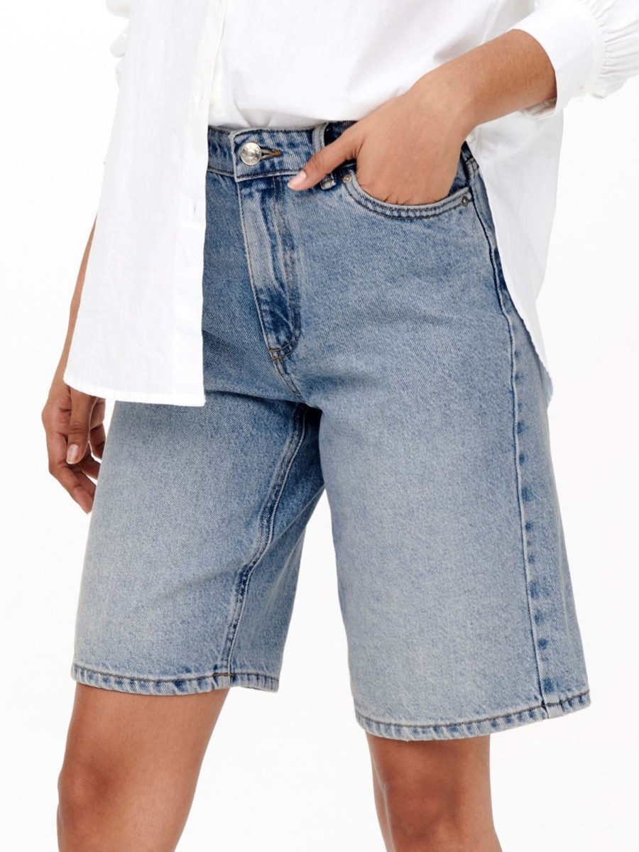 Dame ONLY Shorts | Sonny High Waist Wide Denim Shorts - Light Blue