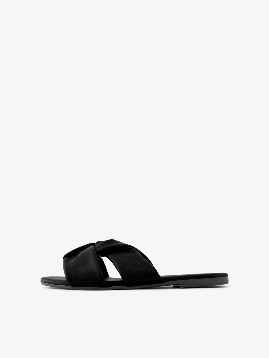 Dame PIECES Sko | Viki Laeder Sandal - Sort