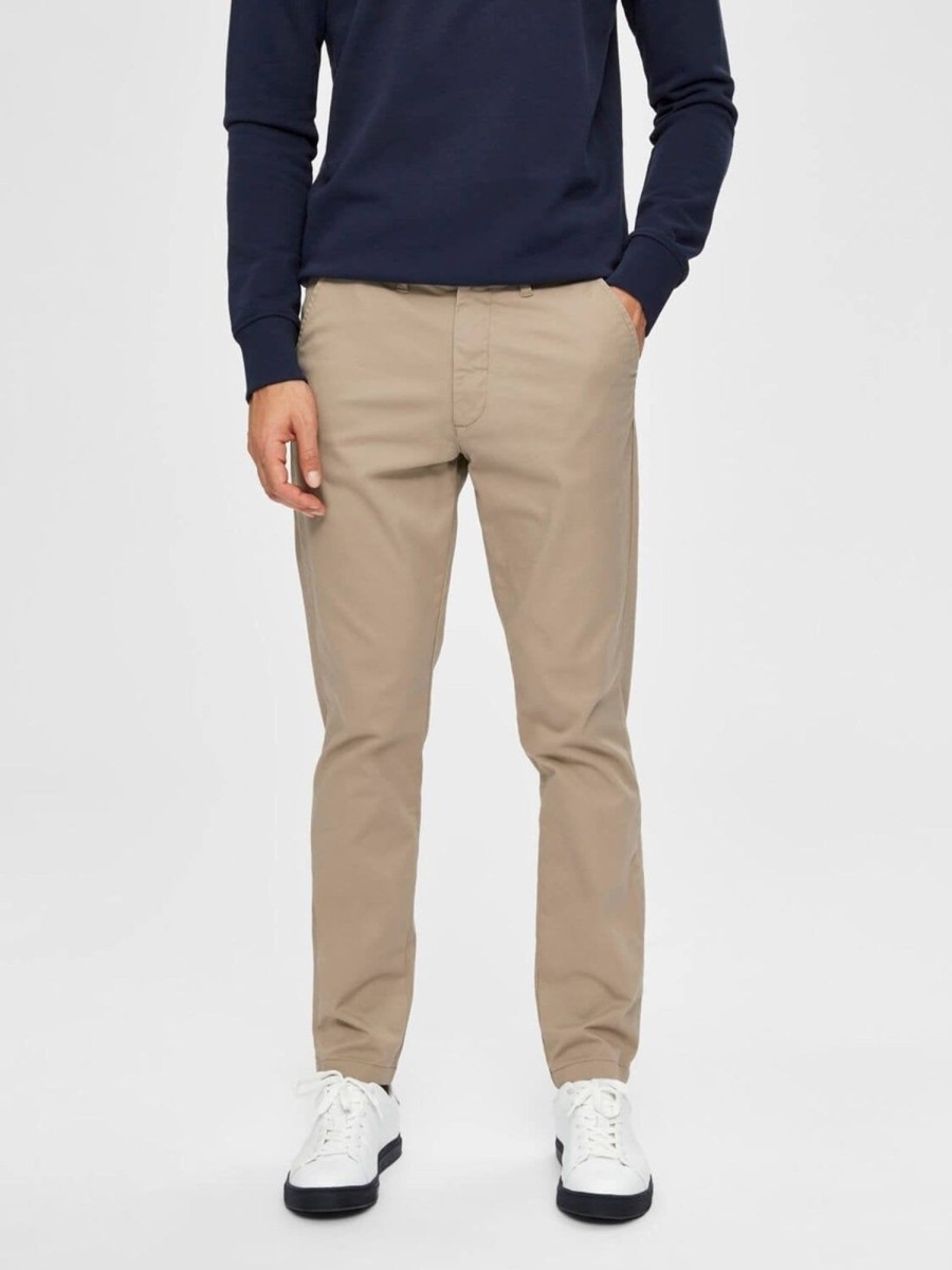 Herre Selected Homme Bukser | Miles Flex Chino Pant - Beige (Okologisk Bomuld)