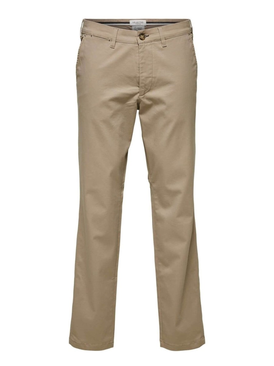 Herre Selected Homme Bukser | Miles Flex Chino Pant - Beige (Okologisk Bomuld)