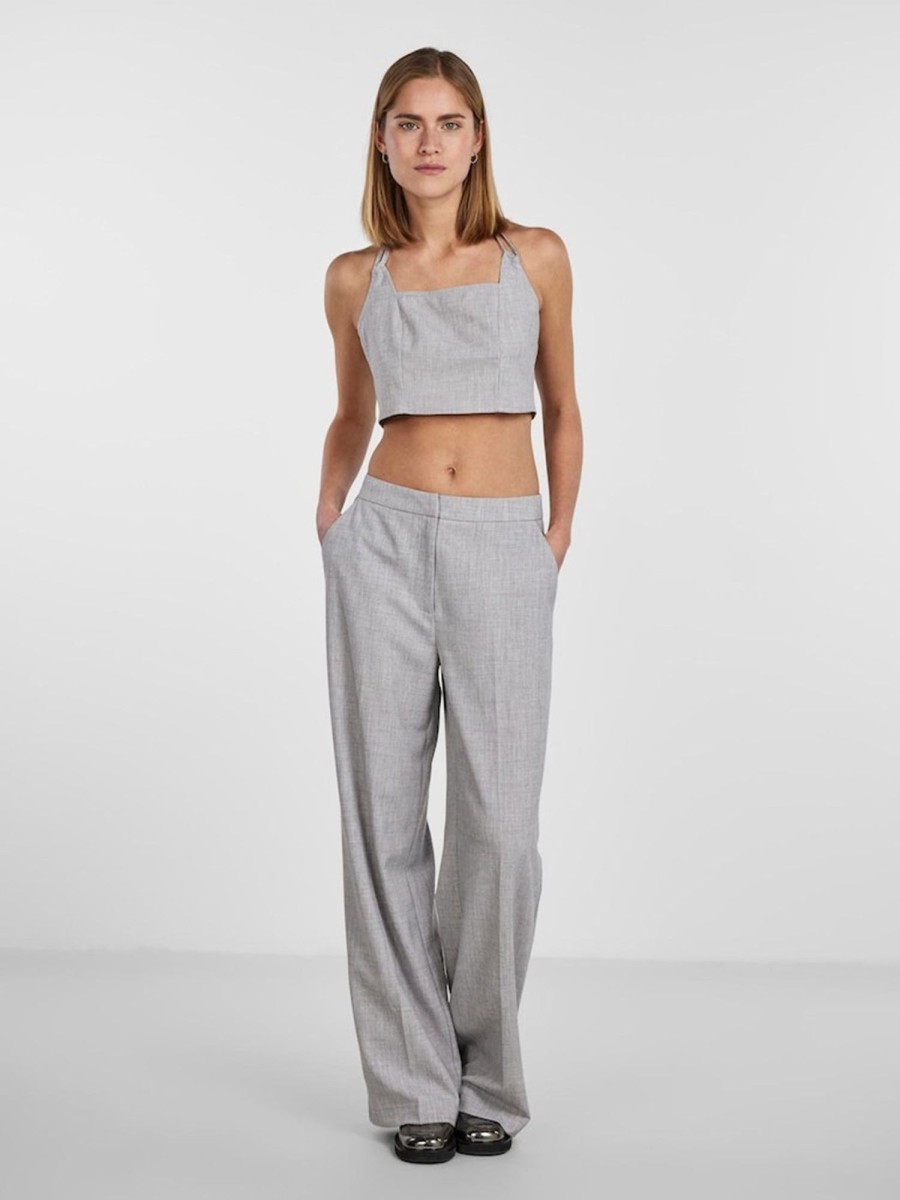 Dame PIECES Bukser | Filine Pants - Light Grey Melange